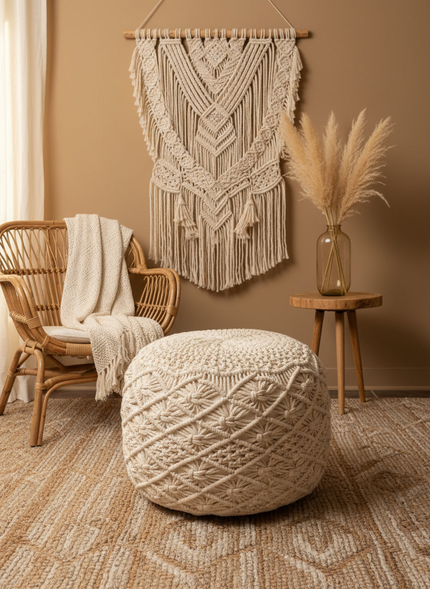 Repose-pieds (pouf) en macramé