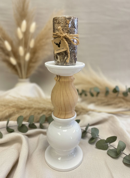 Chandelier bois et ceramique