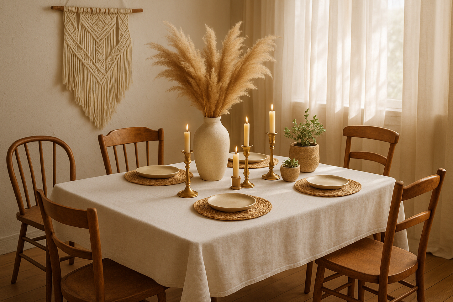 Table bohème chic avec nappe en tissu personnalisé