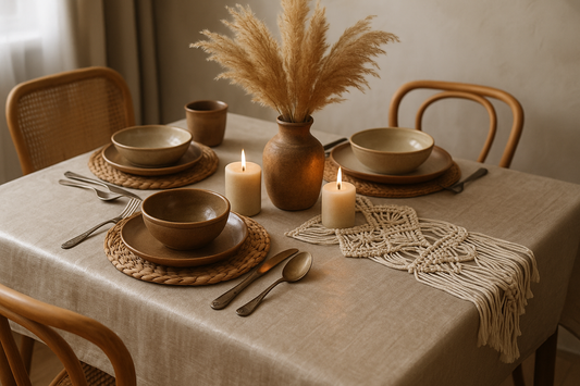 table boheme nappe ramie enduite